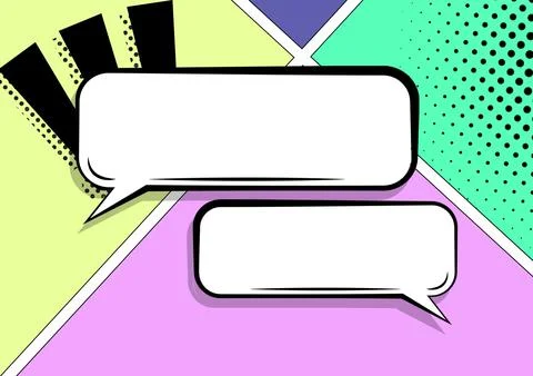 Pair Of Blank Speech Bubbles Of Rectangular Shape With Copy Space Over Color Ilustração Stock