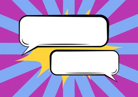 Pair Of Blank Speech Bubbles Of Rectangular Shape With Copy Space Over Color Ilustração Stock