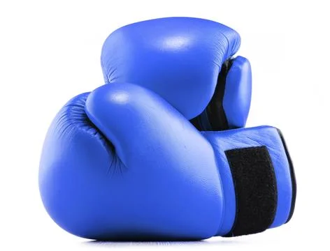 Pair of blue leather boxing gloves isolated on white background Stock Illustration