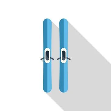 Pair of blue mountain skis casting long shadow Ilustración de archivo