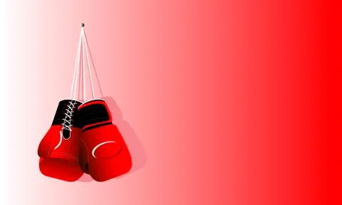 Pair of boxing gloves on red background, space for text. Vector illustration. Stock Illustration