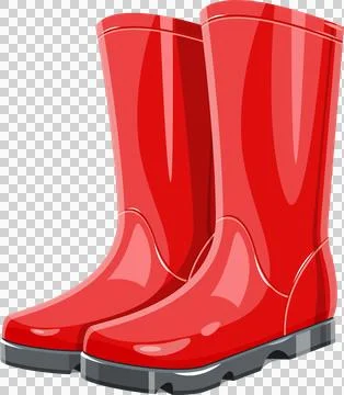Pair of bright red rubber boots, ready for rain, mud, or garden work. Sturd.. Ilustração Stock