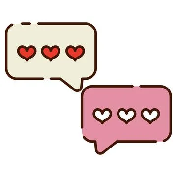 Pair of bubble chats with hearts flat design icon Vector Stockillustratie