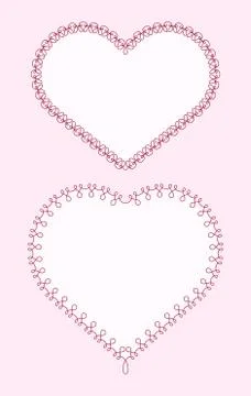 Pair of calligraphic outlined  heart-shape frames with full editable fill and Stock Illustration