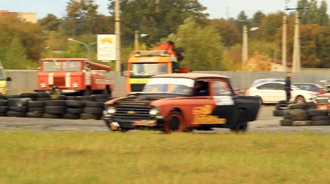Pair Car Race on the Racetrack Stock Footage 68140701