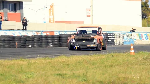 Pair Car Race on the Racetrack Stock Footage 68140818