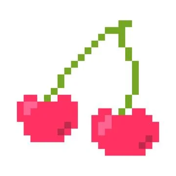 Pair of cherries pixel art icon in classic 8 bit style Ilustração Stock