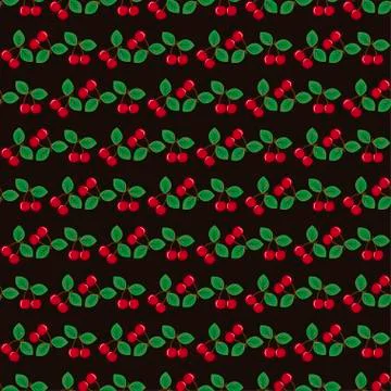 Pair of cherries seamless pattern on dark browne Stock Illustration