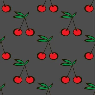 Pair of cherries seamless pattern gray background Stock Illustration