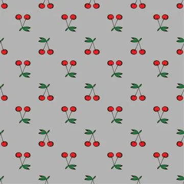 Pair of cherries seamless pattern gray background Stock Illustration