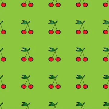 Pair of cherries seamless pattern on green Stock Illustration