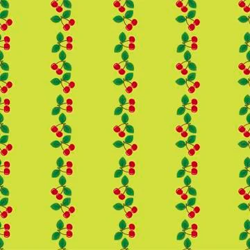 Pair of cherries seamless pattern on green Stock Illustration