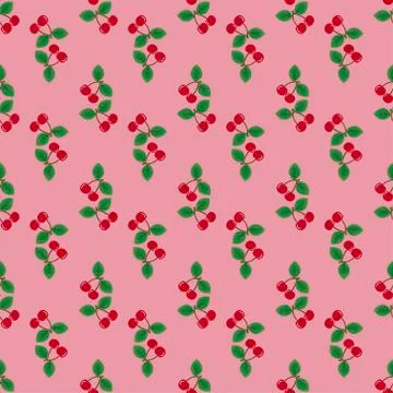 Pair of cherries seamless pattern on pink Stock Illustration