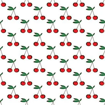 Pair of cherries seamless pattern on white Stock Illustration