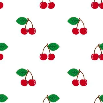 Pair of cherries seamless pattern on white Stock Illustration