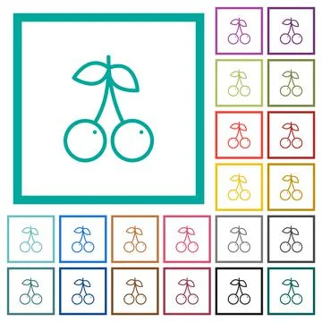 Pair of cherry flat color icons with quadrant frames Stockillustratie