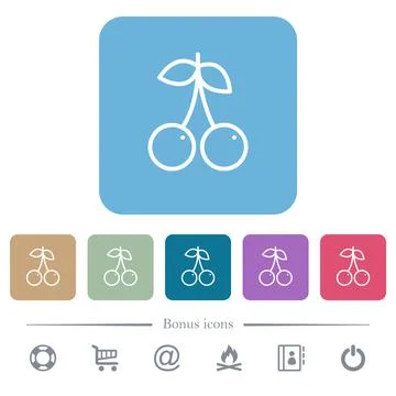Pair of cherry flat icons on color rounded square backgrounds Ilustração Stock