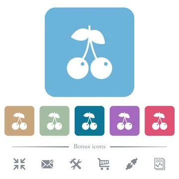 Pair of cherry flat icons on color rounded square backgrounds Illustrazione stock
