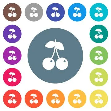 Pair of cherry flat white icons on round color backgrounds Ilustração Stock