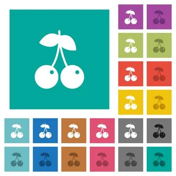 Pair of cherry square flat multi colored icons Ilustração Stock