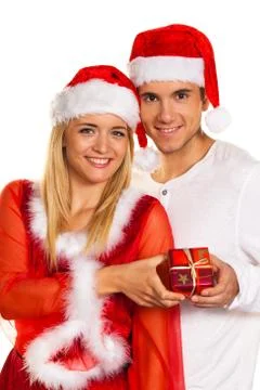 Pair for christmas with caps 스톡 사진