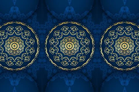 A pair of circular patterns adorned with elegant gold and blue colors Stock Illustration