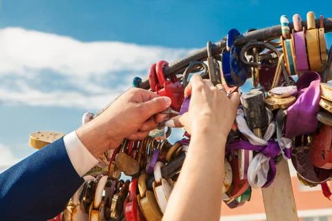 The pair closes the lock Stock Photos