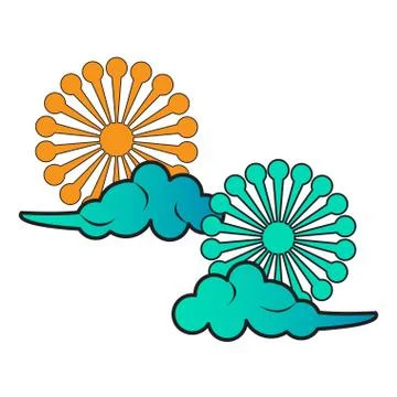 Pair of clouds with flowers Ilustração Stock