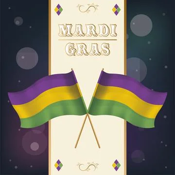 Pair of colored flags Mardi Gras poster Ilustração Stock