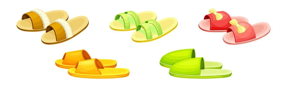 Pair of Comfortable Slippers as Soft Textile Footwear for Home Vector Set Ilustração Stock