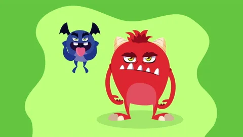 Pair comic monsters characters Stock Footage 175896732