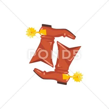 Pair Of Cowboy Boots With Spur Drawing Isolated On White Background Stock Illustration