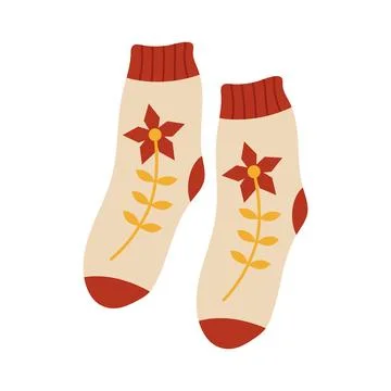 Pair of cozy white winter socks with red flowers vector Stock Illustration