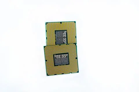 Pair of cpu on white isolated background laptop microchip Stock Photos