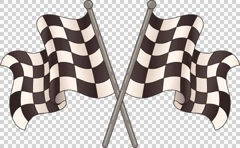 Pair of crossed checkered racing flags on poles are waving in flat design on Stock Illustration