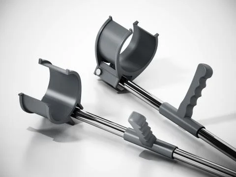 Pair of crutches isolated on white background. 3D illustration Illustration