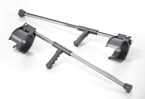 Pair of crutches isolated on white background. 3D illustration Illustration