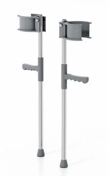 Pair of crutches isolated on white background. 3D illustration Illustration