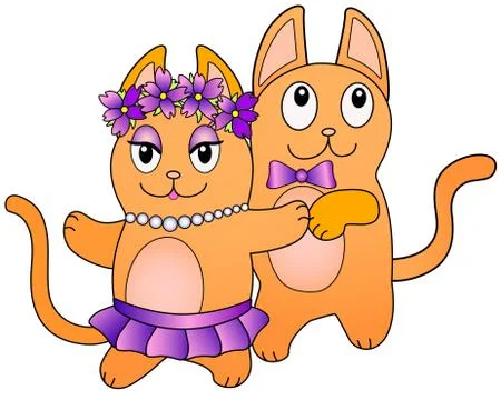 A pair of cute dancing red cats - vector full color picture. Stock-Illustration