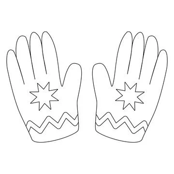 Pair of cute warm gloves ornate with nordic pattern, doodle vector outline for Illustrazione stock