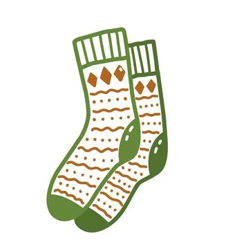 Pair of cute warm patterned socks in doodle style Stock Illustration