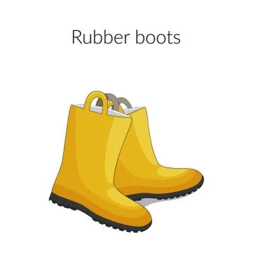 Pair of cute yellow rubber boots on white background stock vector illustration. Stock Illustration