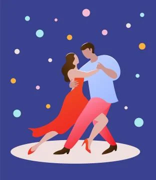 Pair of dancing people on a dark blue background. Stock Illustration