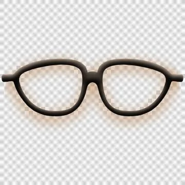 Pair of dark cat-eye glasses is floating on transparent background in flat Ilustração Stock