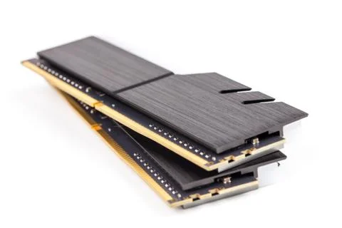A pair of ddr4 dimm pc ram memoty modules with stylish black heatsinks - Stock Photos
