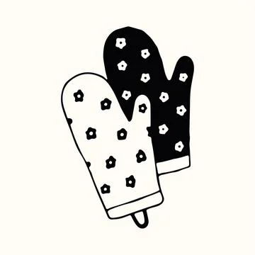 Pair of decorative oven mitts with a charming floral pattern and hanging loops Stock Illustration