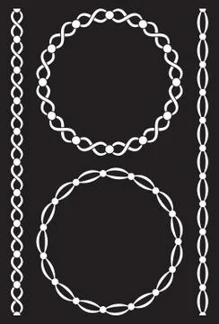 Pair of decorative round frames and two decorative line borders in similar st Stock Illustration