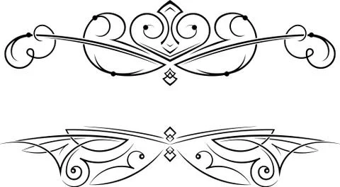 Pair of decorative swirls elements, dividers, page decors. Stock Illustration