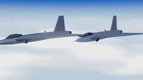Pair of delta wing interceptors in formation on high altitude patrol 動画素材 340875152