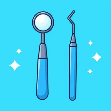 Pair of dental instruments. Teeth cleaning. Childrens learning card. Poster for Ilustración de archivo